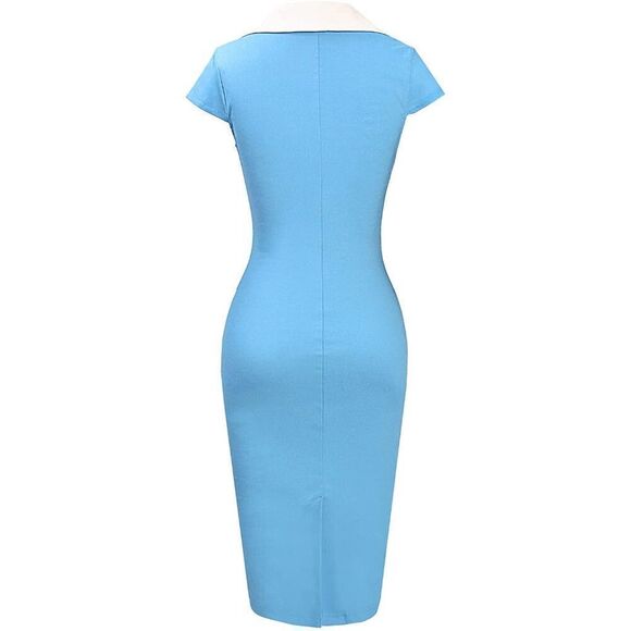 Retro Vintage Pinup 1950s Classy Elegant Cocktail Pencil Midi Blue Dress XXL NWT - Picture 3 of 10